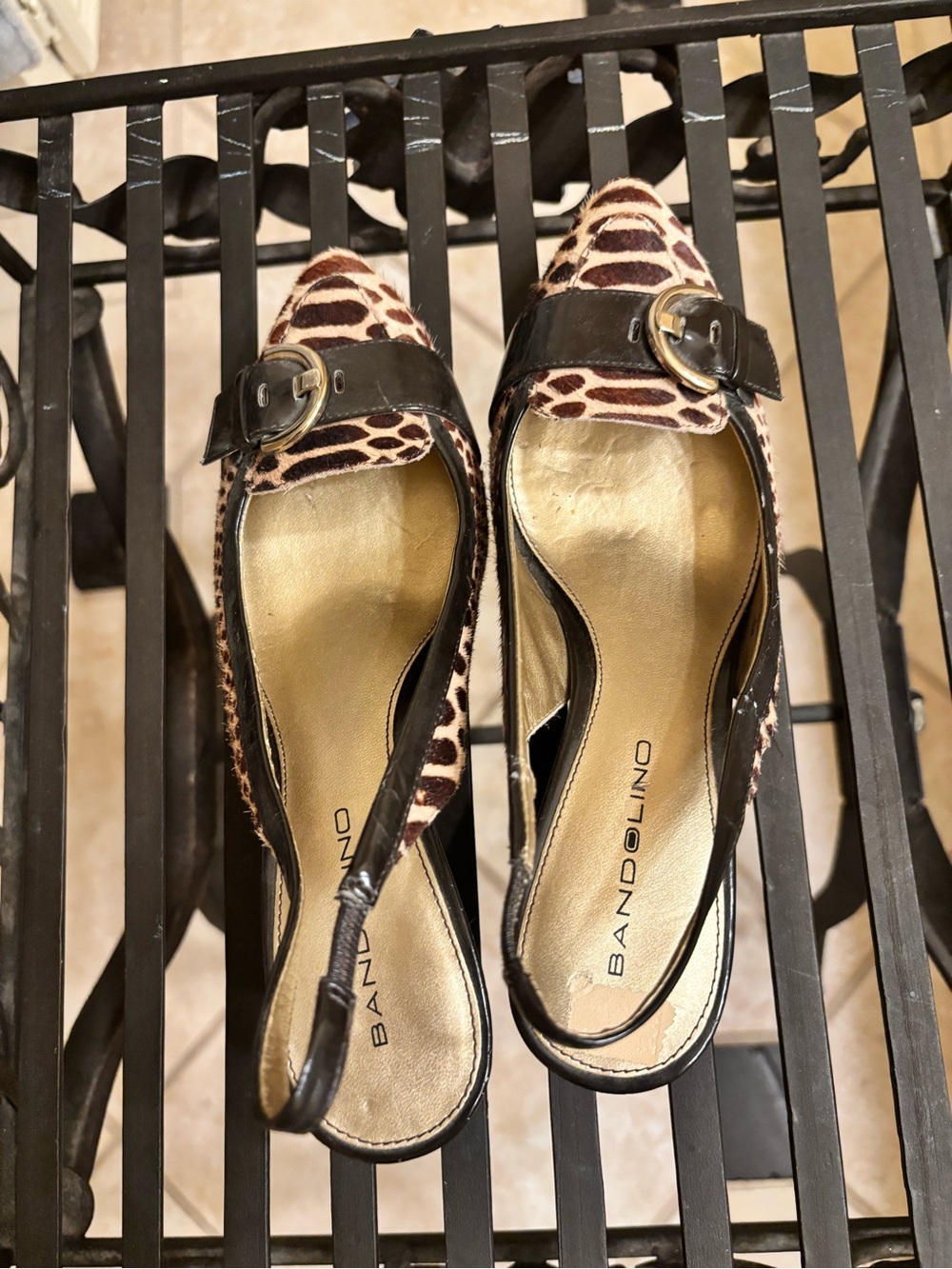 Bandolino Leopard-Print Slingback Pumps with Gold Insole and Black Strap